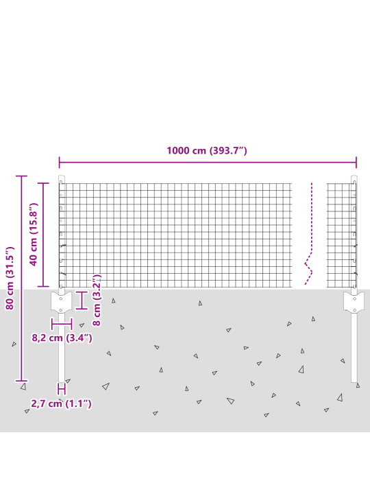 Keermestatud traadi aed koos 5 u-postiga roheline 0.4x10 m teras