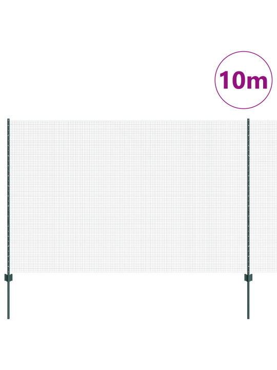 Keevitatud traadi aed 5 u postsiga roheline 1.5x10 m teras