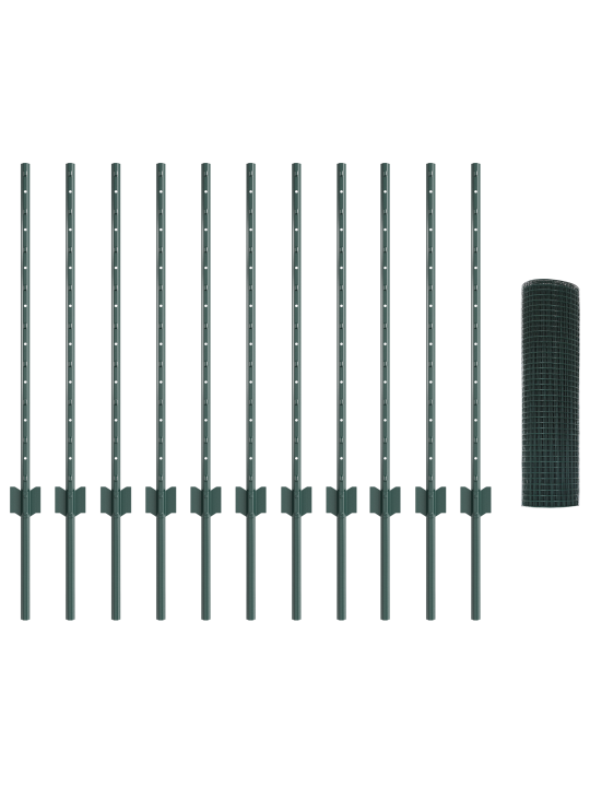 Keermestatud traadi aed koos 11 u-postiga roheline 0.8x25 m teras