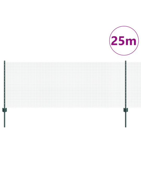 Keevitatud traat aed koos 11 u postiga roheline 0.8x25 m teras