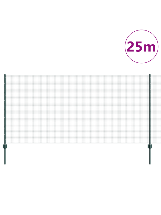 Kokkuvolditud traadiga tara koos 11 u-postiga roheline 1,2x25 m teras