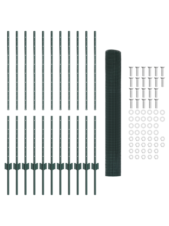 Kokkuvolditud traadiga tara koos 11 u-postiga roheline 1,2x25 m teras