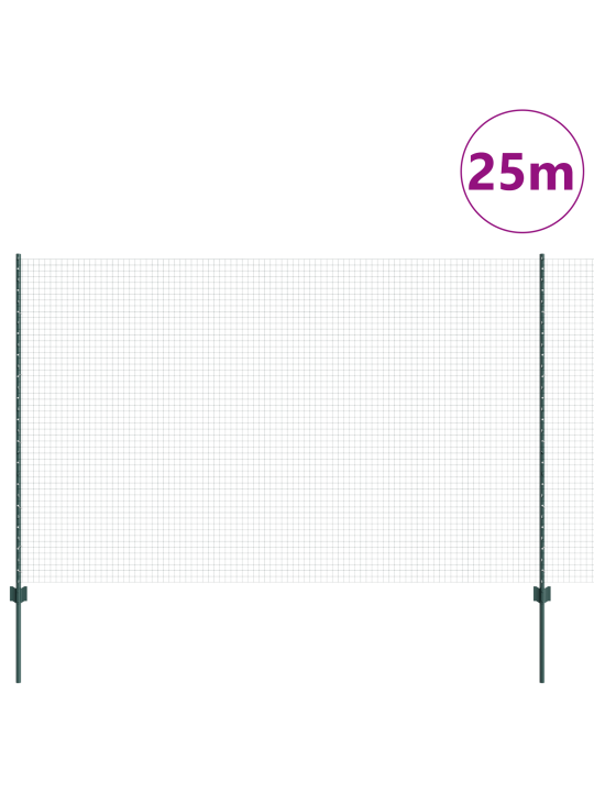 Keermestatud traadi aed 11 u postiga roheline 1.6x25 m teras