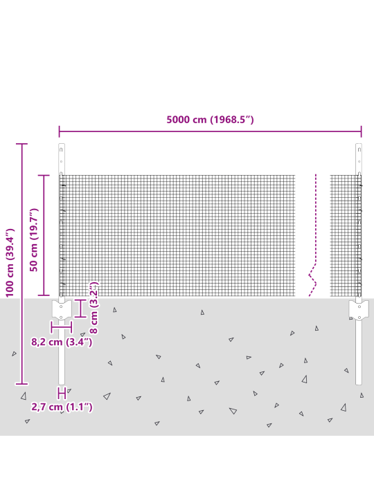Keevitatud aed 22 u-postiga roheline 0.5x50 m teras