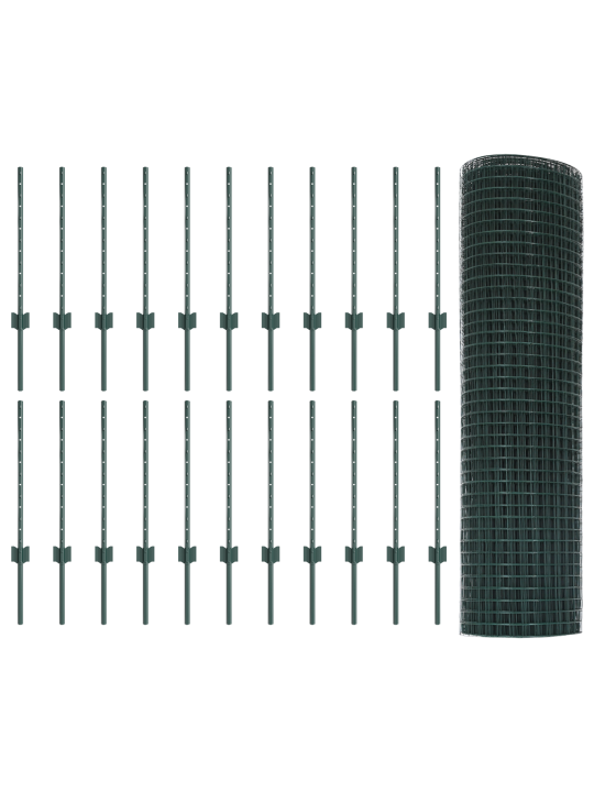 Keeratud traadi aed koos 22 u-postiga roheline 0.6x50 m teras