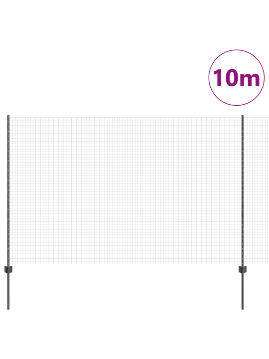 Keevitatud traadi aed koos 10 u-postiga hall 1,6 x 10 m teras