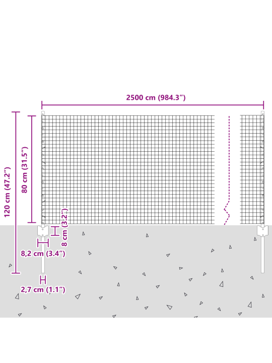 Keermestatud traadi aed 11 u postiga hall 0.8x25 m teras