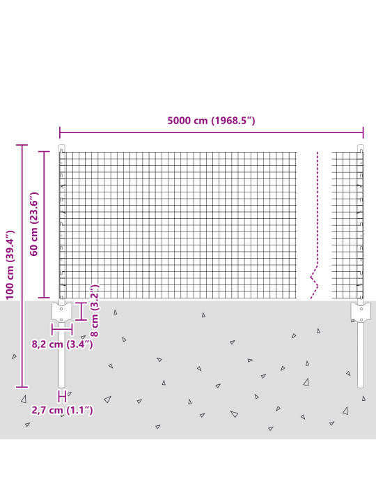 Hall keevitatud traadiai koos 22 postiga 0.6x50 m teras