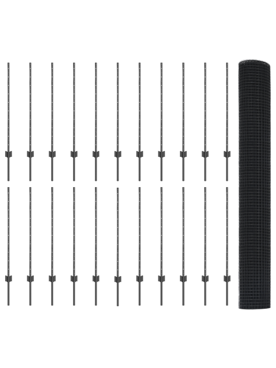 Keevitatud traadi aed koos 44 u-postiga hall 1x50 m teras