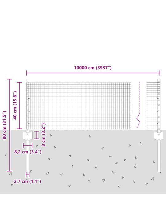 Keevitatud traadi aed 44 u-postiga hall 0.4x100 m teras