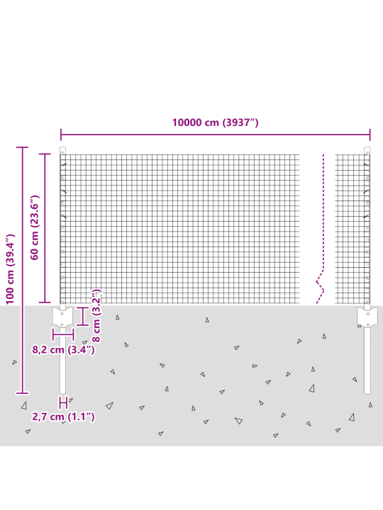 Keermestatud traadi aed 44 u postiga hall 0.6x100 m teras