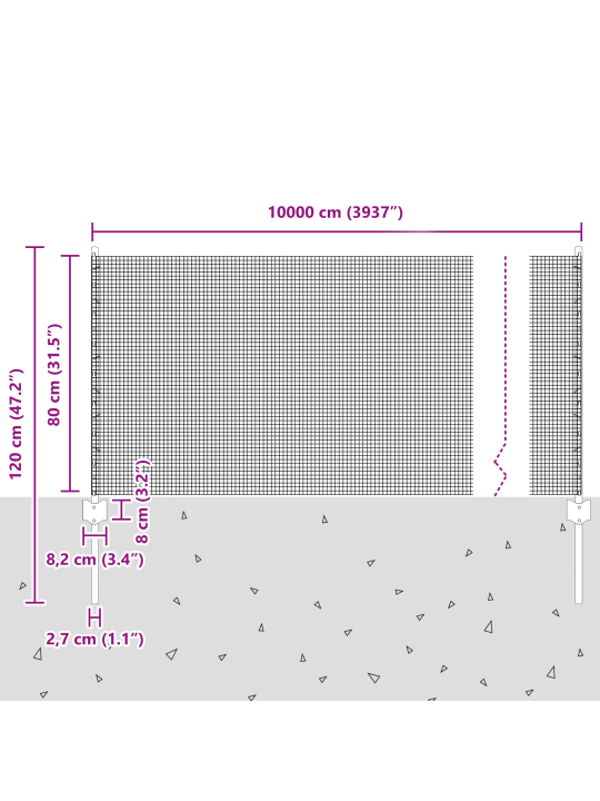 Keermestatud traadi aed 44 u-postiga hall 0.8x100 m teras