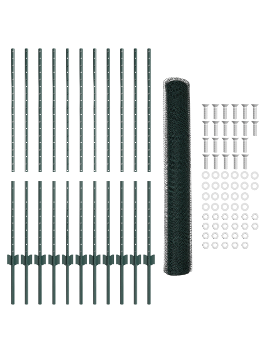 Kuusnurga aed komplekt 2 roheline metall 25 x 1.2 m vastupidav