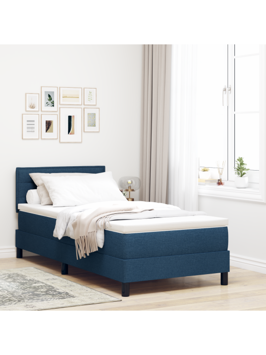 Box spring voodi madratsiga sinine 90x190 cm kangas