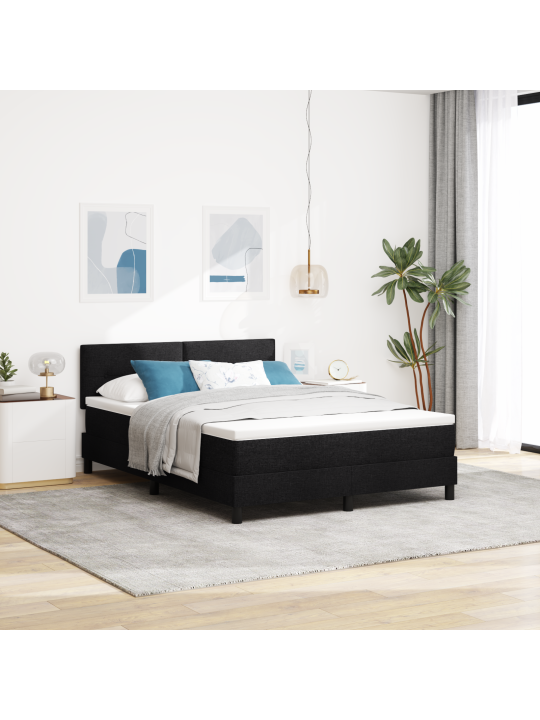 Voodiraam koos madratsiga must, valge kangas 140 x 190 cm madrats